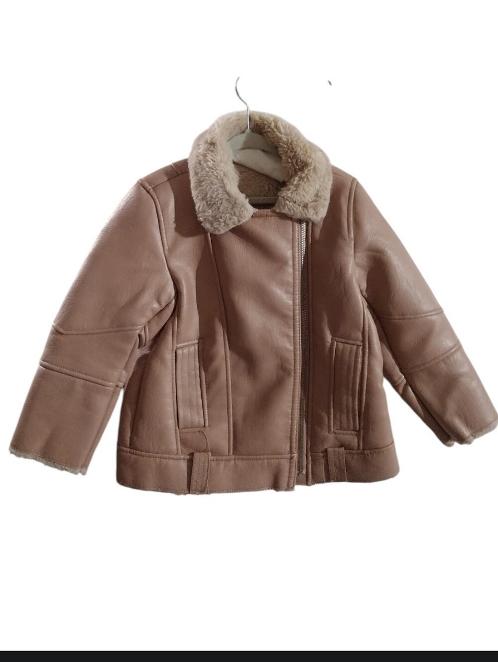 Zara Kids Puffer Jacket with Faux Shearling Collar - Light Brown